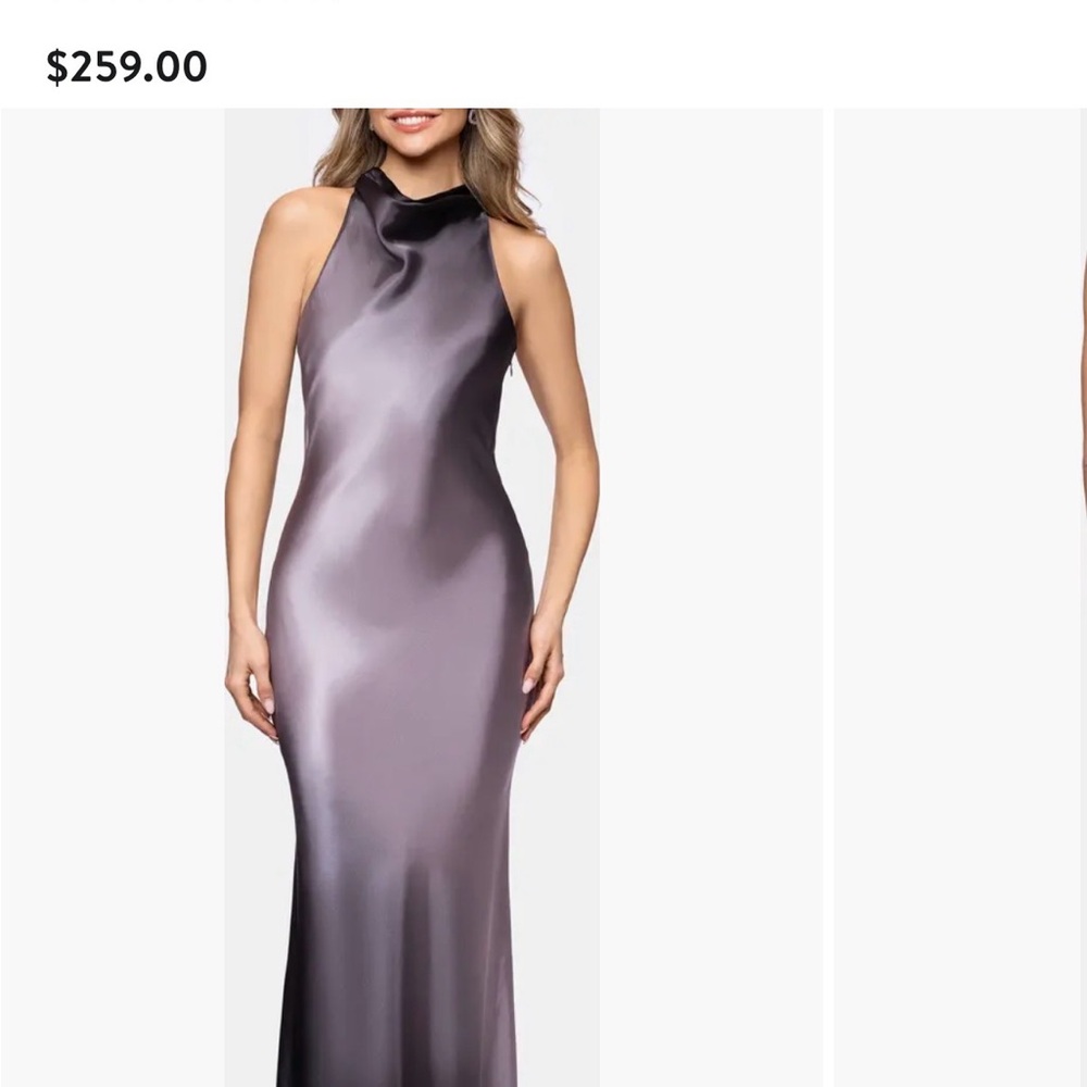 Betsy & Adam Charcoal/eggplant satin Gown